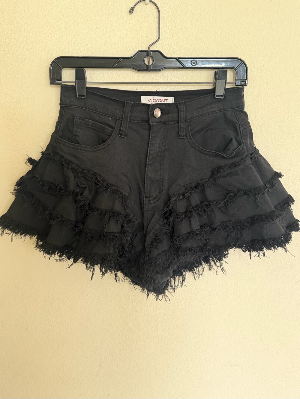Vibrant Black Tiered Ruffle Jean Shorts